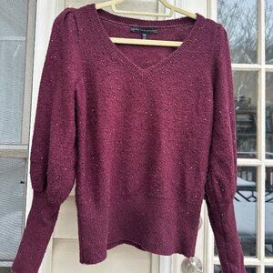 White House Black Market (WHBM) Cabernet Sequin V-neck Sweater, Size XS